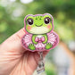 Pink tutu frog retractable badge reel