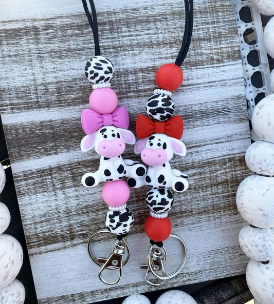 Cute cow beaded lanyard