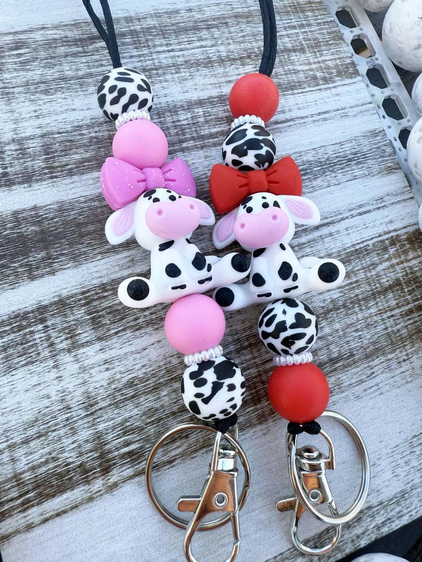 Cute cow beaded lanyard