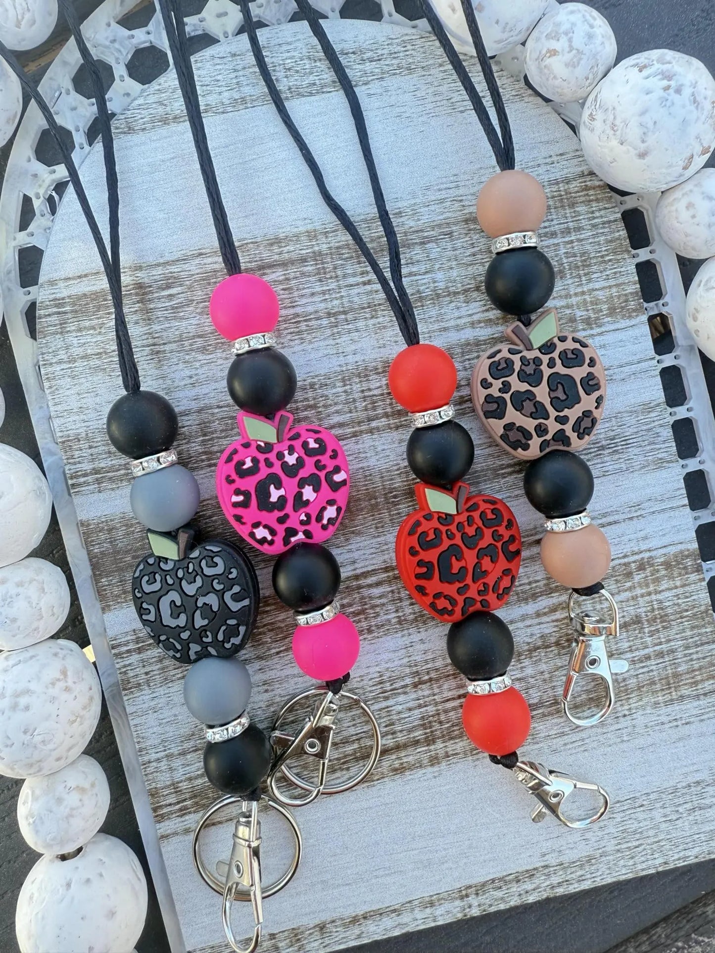 Leopard apple teacher lanyard