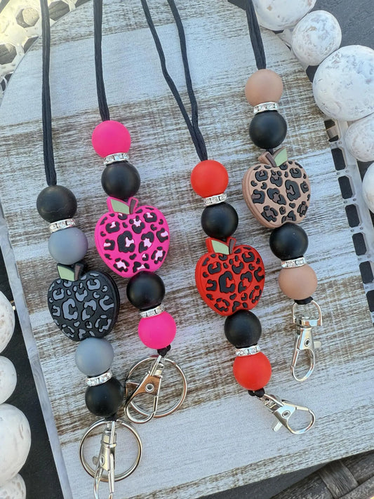 Leopard apple teacher lanyard