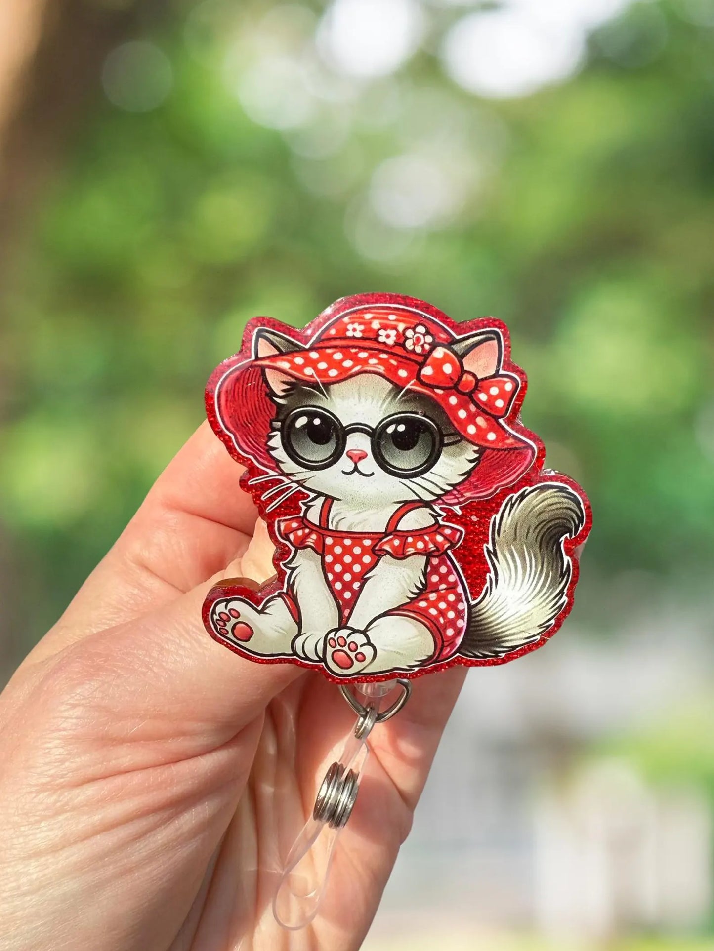 Summer beach cat retractable badge reel