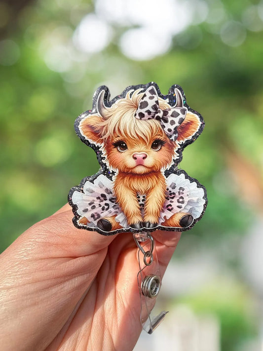 Leopard tutu cow retractable badge reel