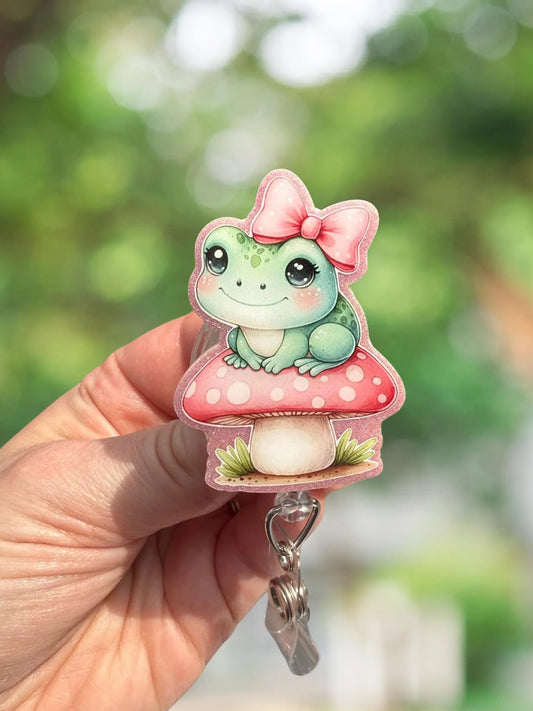 Sweet mushroom frog retractable badge reel