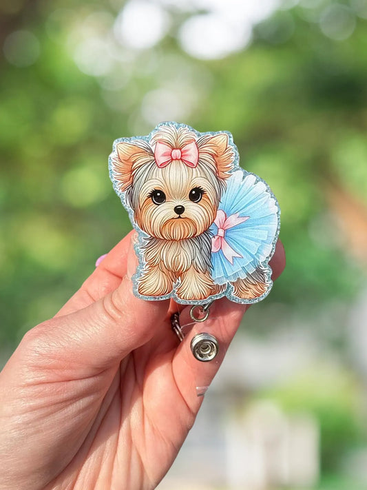 Tutu Yorkie retractable badge reel