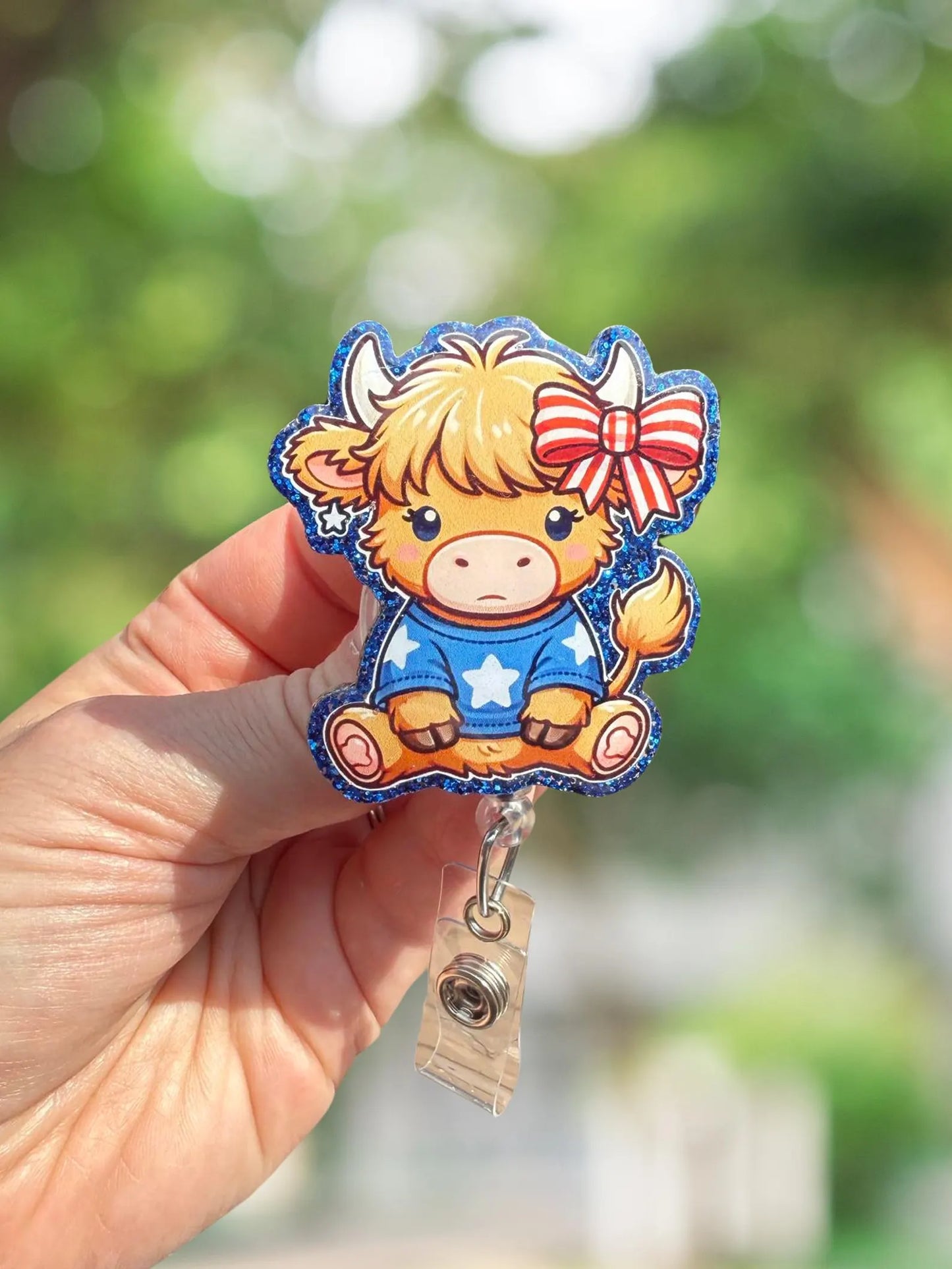 Patriotic cow retractable badge reel