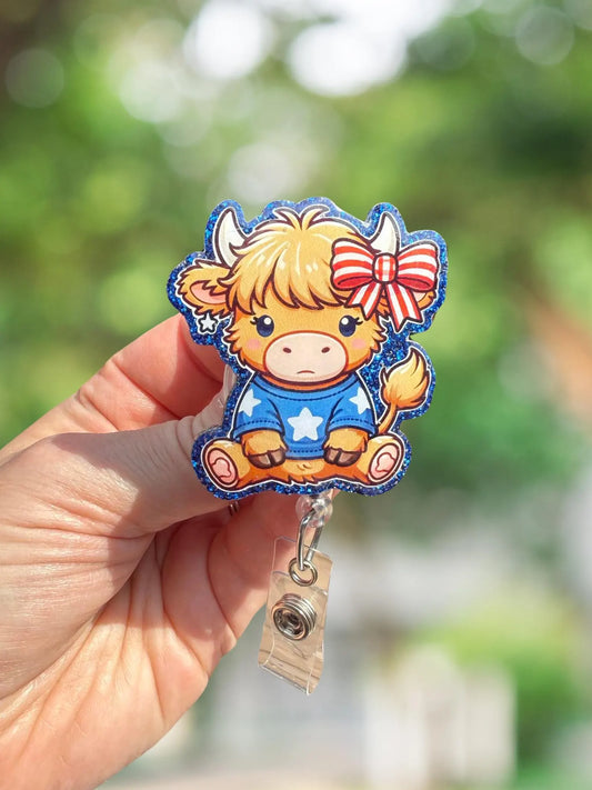 Patriotic cow retractable badge reel