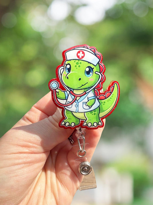 Dinosaur nurse retractable badge reel