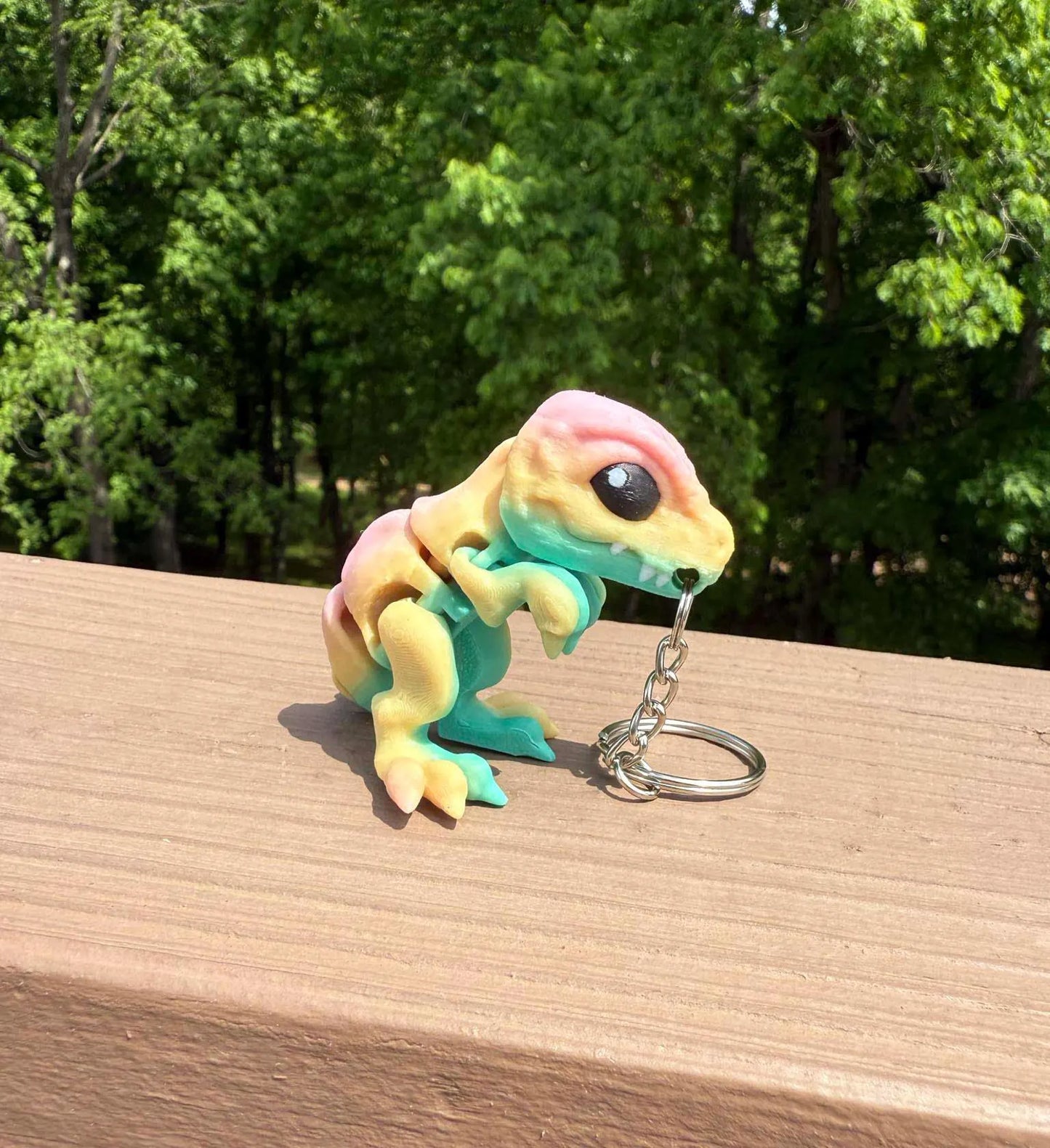 Rainbow dinosaur T-Rex keychain