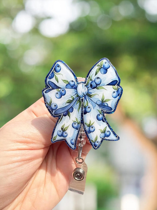 Blueberry bow retractable badge reel