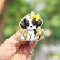Cute puppy in yellow retractable badge reel