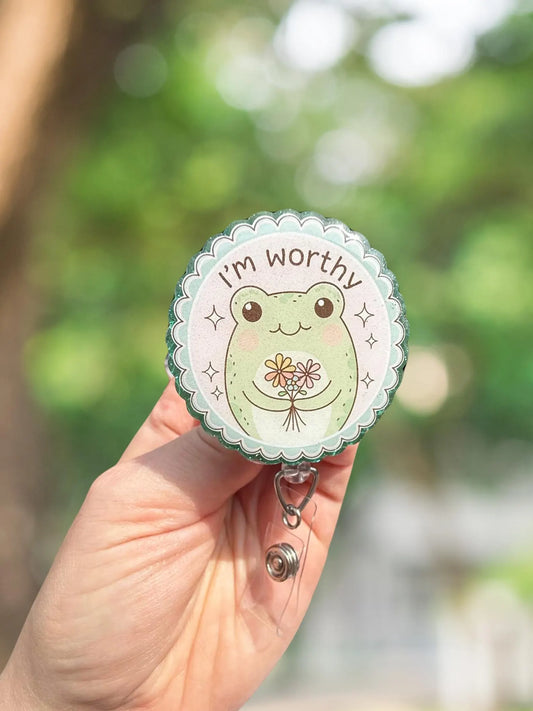 I'm worthy frog retractable badge reel