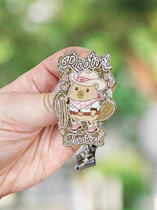 Rootin' Tootin' capybara retractable badge reel