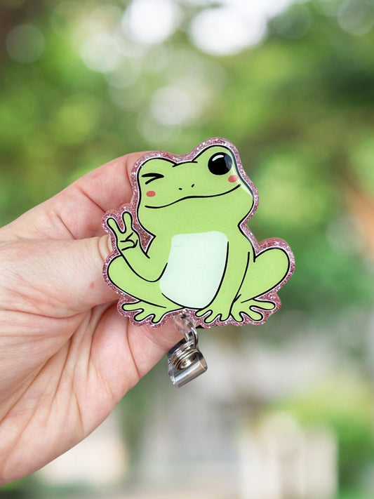 Peace frog retractable badge reel