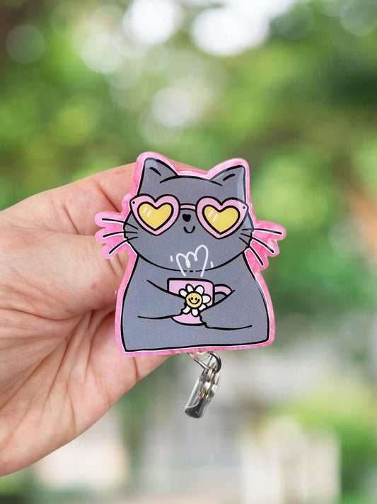 Cool coffee cat retractable badge reel