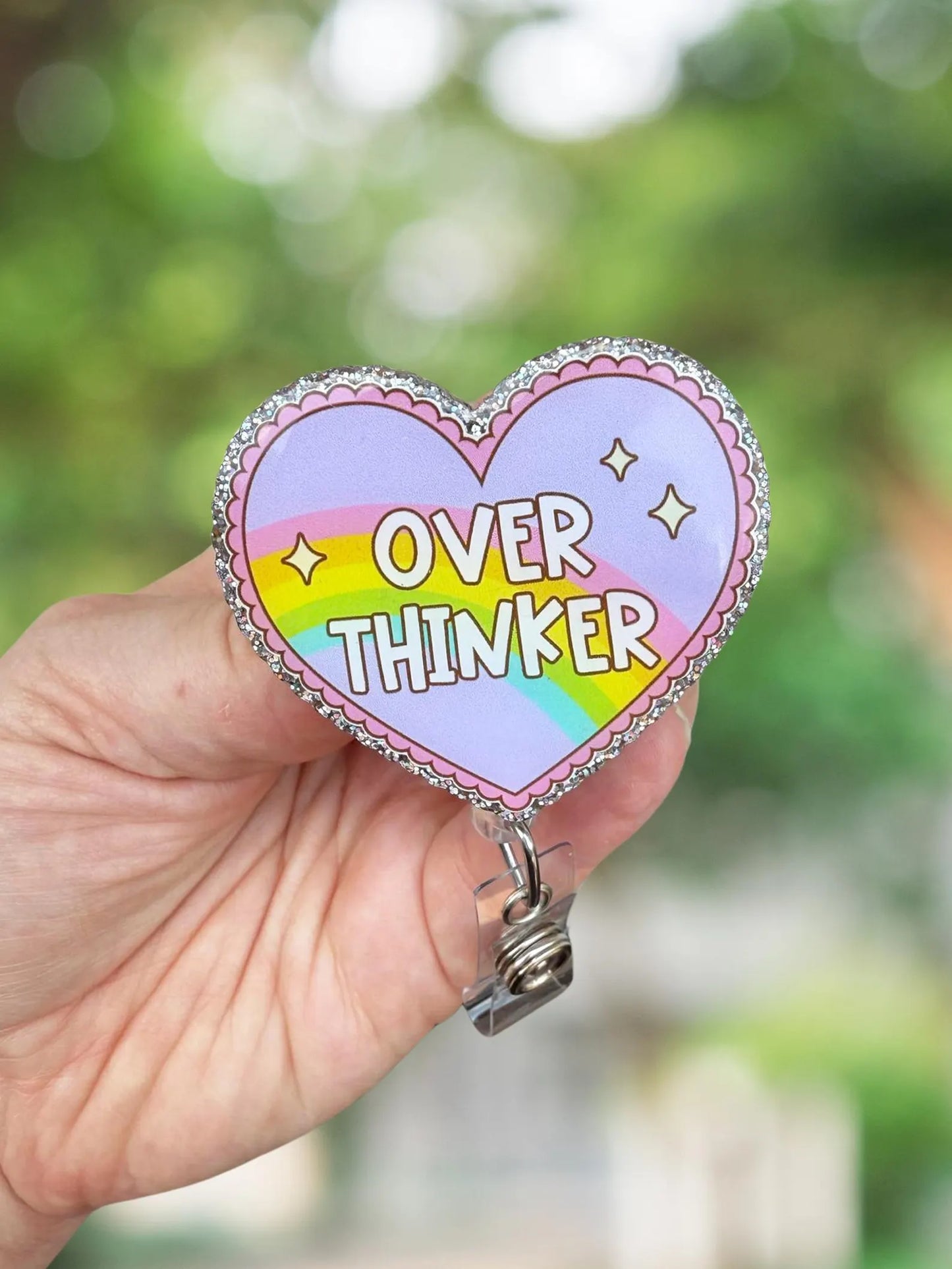 Overthinker heart retractable badge reel
