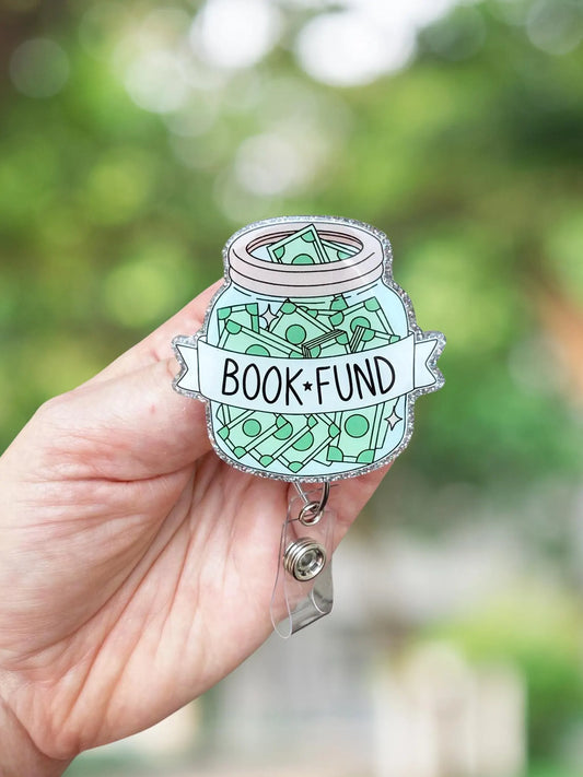 Book fund money jar retractable badge reel