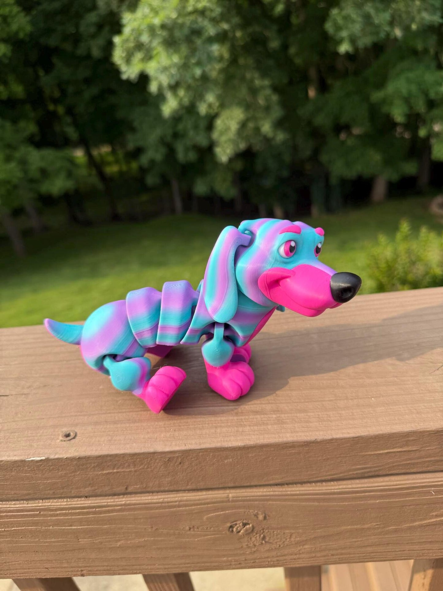 Rainbow dachshund articulated 3D printed figurine