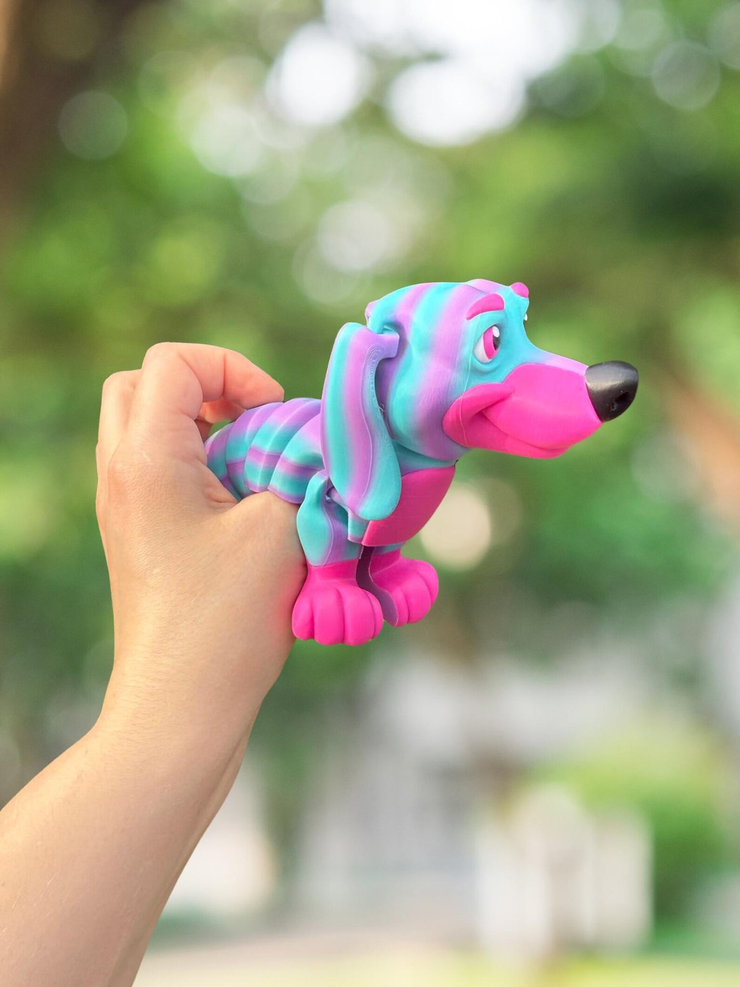 Rainbow dachshund articulated 3D printed figurine