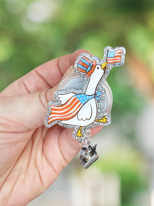 Patriotic goose retractable badge reel