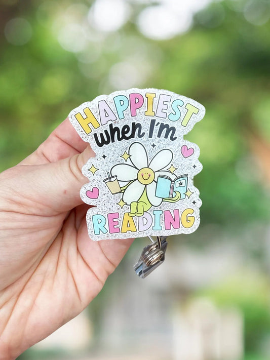 Happiest when I'm reading retractable badge reel