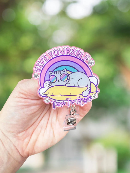 Give yourself time to rest cat retractable badge reel