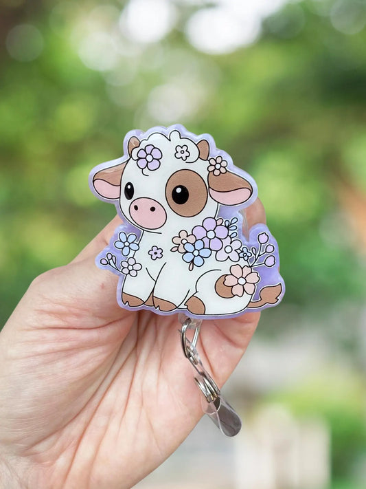 Cute flower cow retractable badge reel