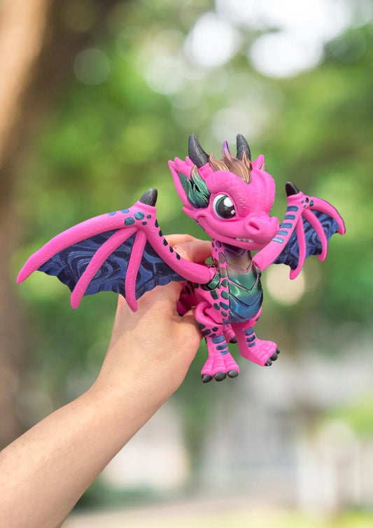 Large pink and black 3D printed articulated western dragon