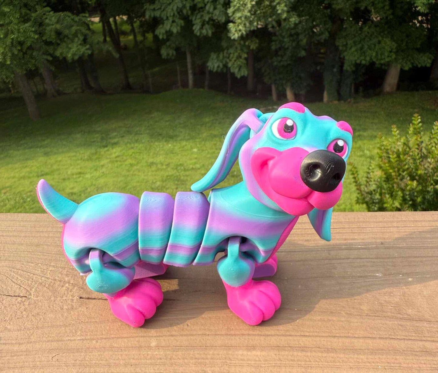 Rainbow dachshund articulated 3D printed figurine