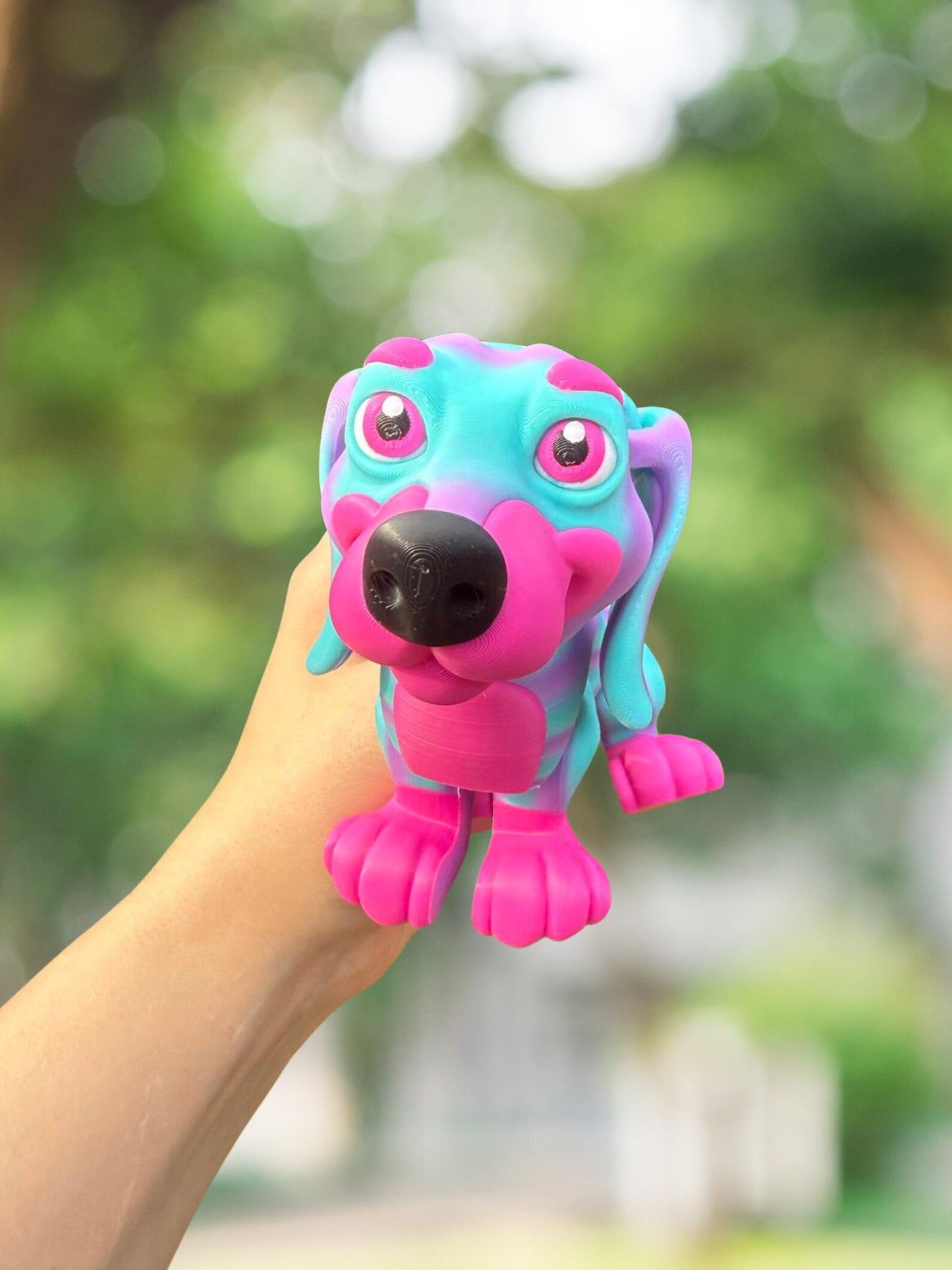 Rainbow dachshund articulated 3D printed figurine