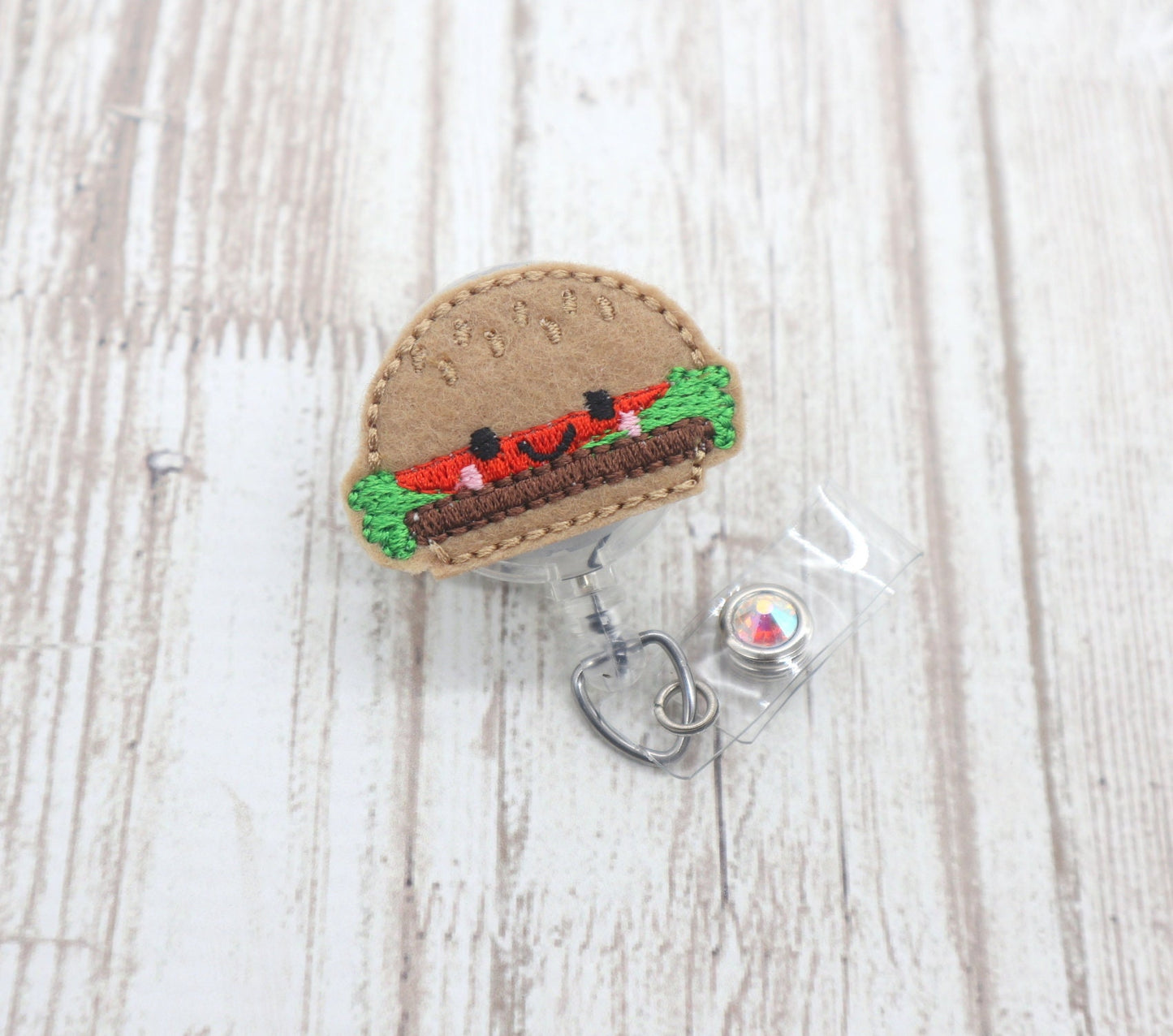 Food badge reel, funny badge reel, hamburger badge reel, food badge clip, cute food gifts, hamburger gift, teacher badge clip, badge pull