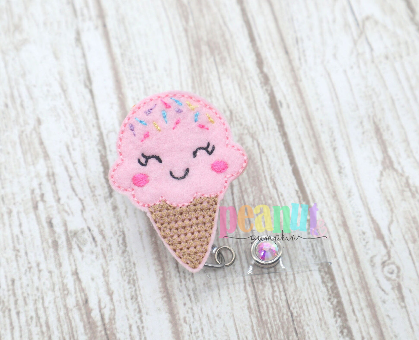 Ice cream badge reel, ice cream gifts, ice cream badge holder, cute badge reel, felt badge reel, teacher gift, nurse gift, ice cream cone