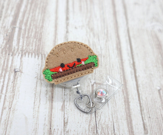 Food badge reel, funny badge reel, hamburger badge reel, food badge clip, cute food gifts, hamburger gift, teacher badge clip, badge pull