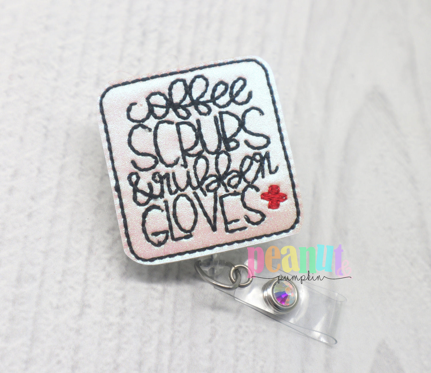 Nurse retractable badge reel, nurse badge reel, nurse gifts, gift for nurse, badge reel, felt badge reel, coffee, scrubs, rubber gloves