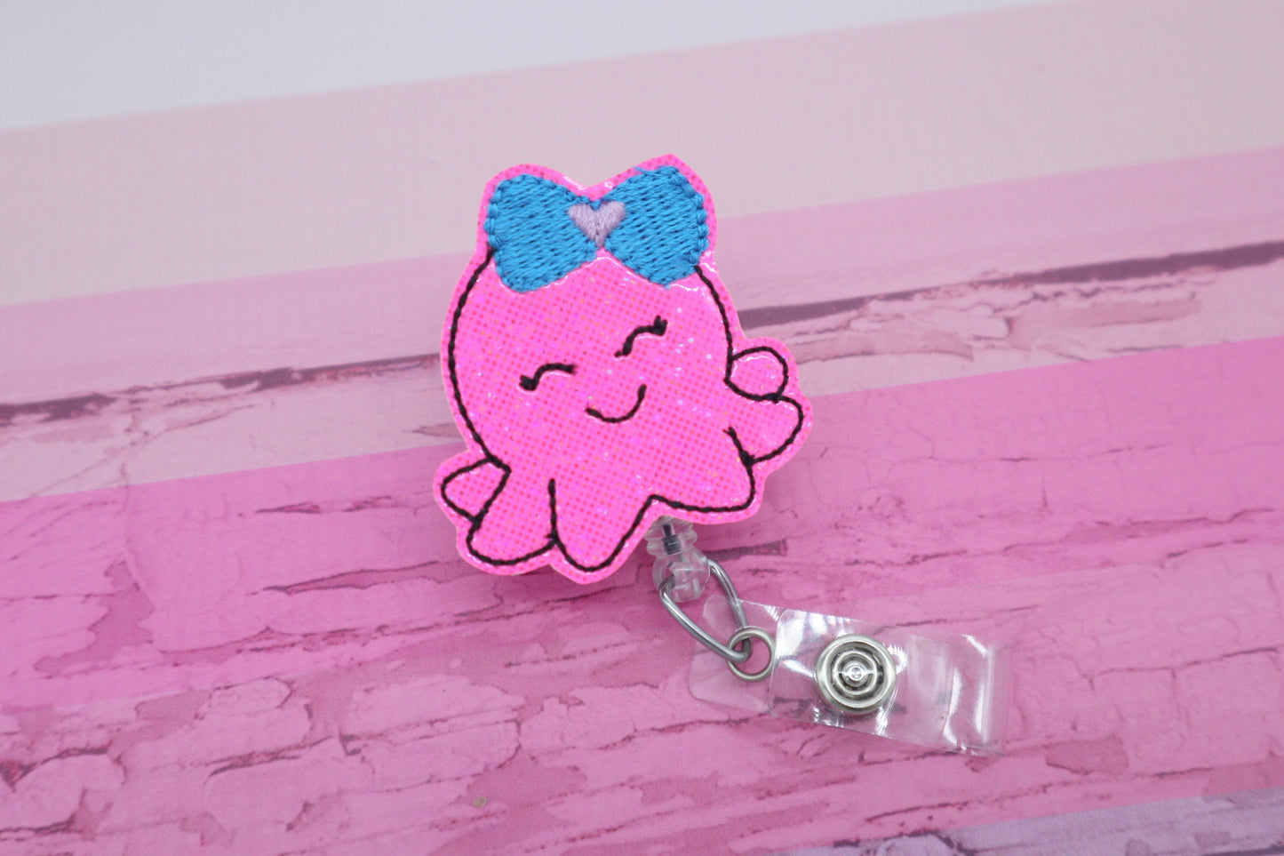 Octopus badge reel - pink octopus badge reel - neon pink octopus - cute badge reel - felt badge reel - badge clip - badge topper - nurse