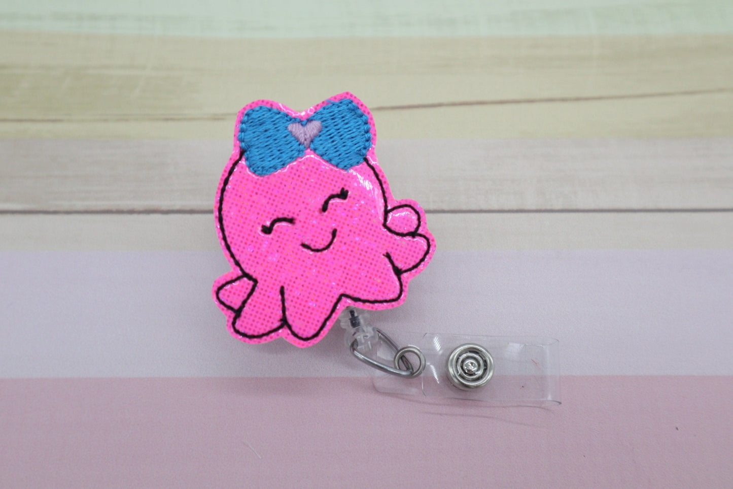 Octopus badge reel - pink octopus badge reel - neon pink octopus - cute badge reel - felt badge reel - badge clip - badge topper - nurse