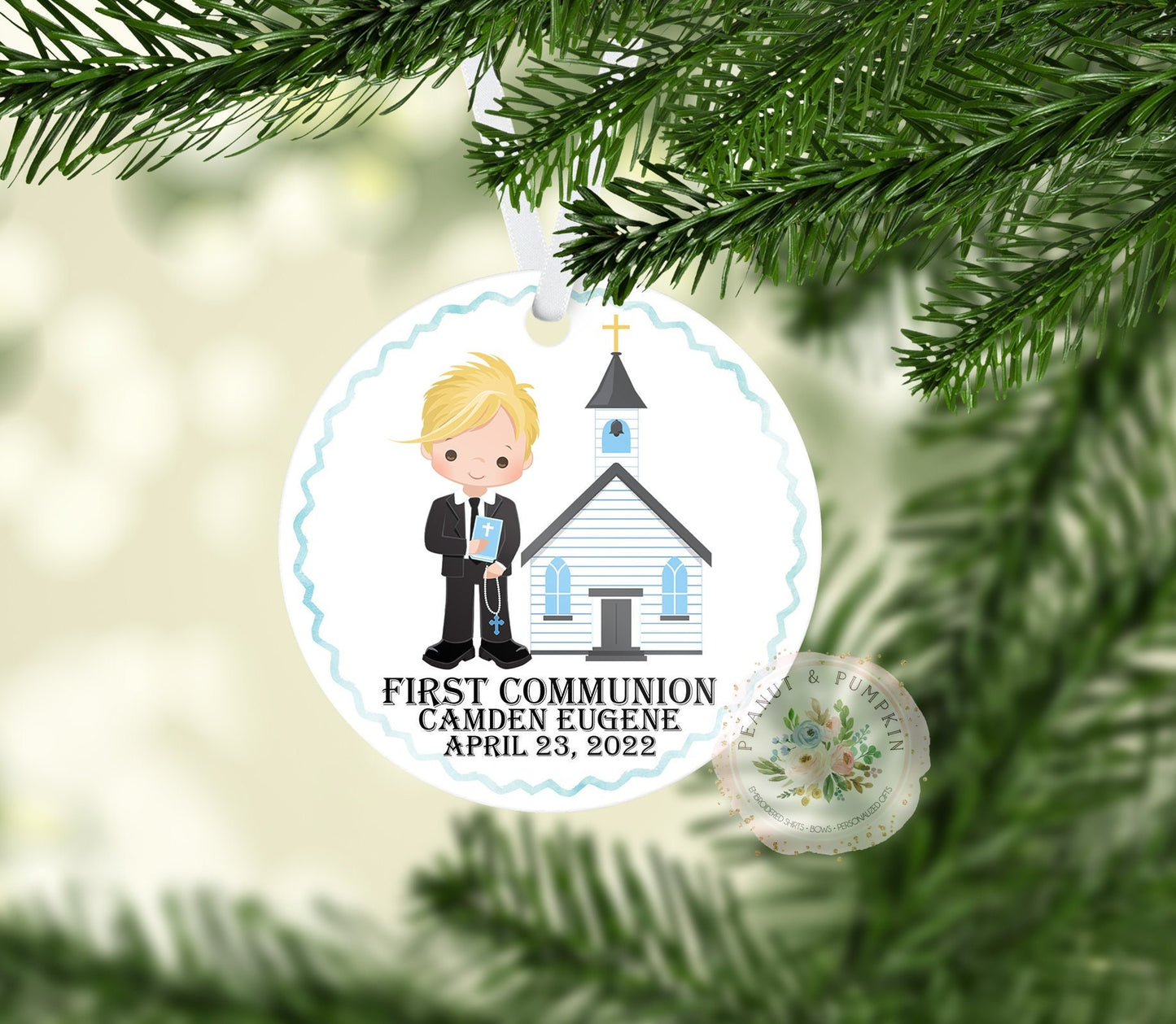 First Communion Christmas ornament - religious Christmas ornament - First Communion gifts - communion boy - ornament for boy - personalized