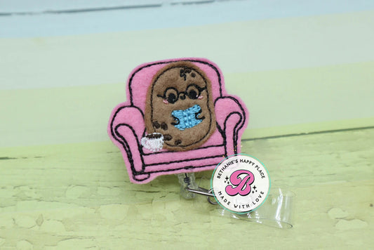 Reading couch potato badge reel - cute potato badge reel - cute potato badge clip - potato badge holder - lanyard - retractable - teacher