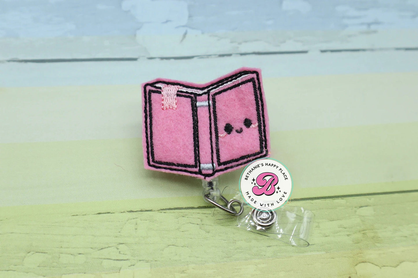 Book badge reel - pink book badge reel - book badge holder - librarian badge holder - teacher badge reel - reading teacher badge holder