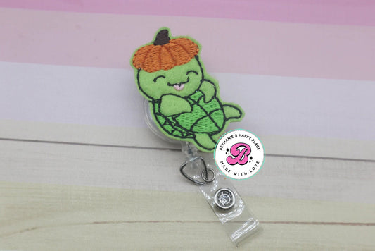 Pumpkin turtle badge reel - fall turtle badge reel - turtle badge clip - turtle badge holder - pumpkin badge reel - cute fall badge reel