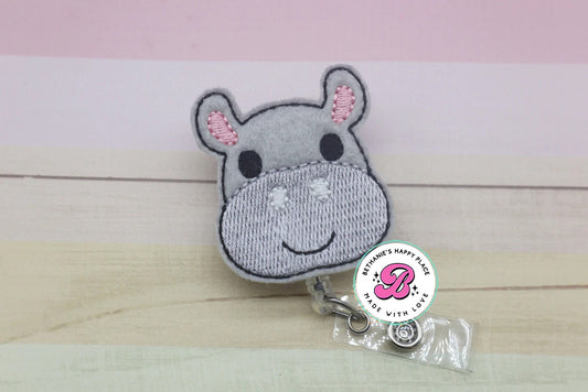 Hippo head badge reel - hippo badge clip - hippo badge holder - animal badge reel - zoo animal - cute badge reel - felt - retractable