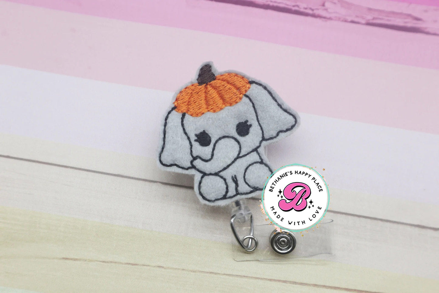 Pumpkin elephant badge reel - Thanksgiving elephant badge reel - Halloween elephant badge reel - holiday badge reel - badge holder elephant