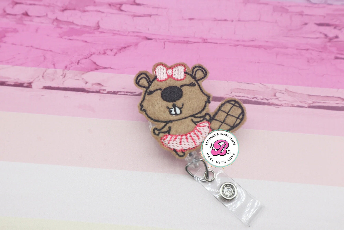 Beaver badge reel - beaver ballerina - beaver in a tutu - cute badge reel - funny badge holder - beaver badge clip - nurse badge reel