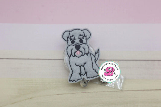 Schnauzer badge reel, schnauzer badge holder, dog badge reel, dog badge clip, schnauzer badge clip, vet badge reel, badge reel nurse