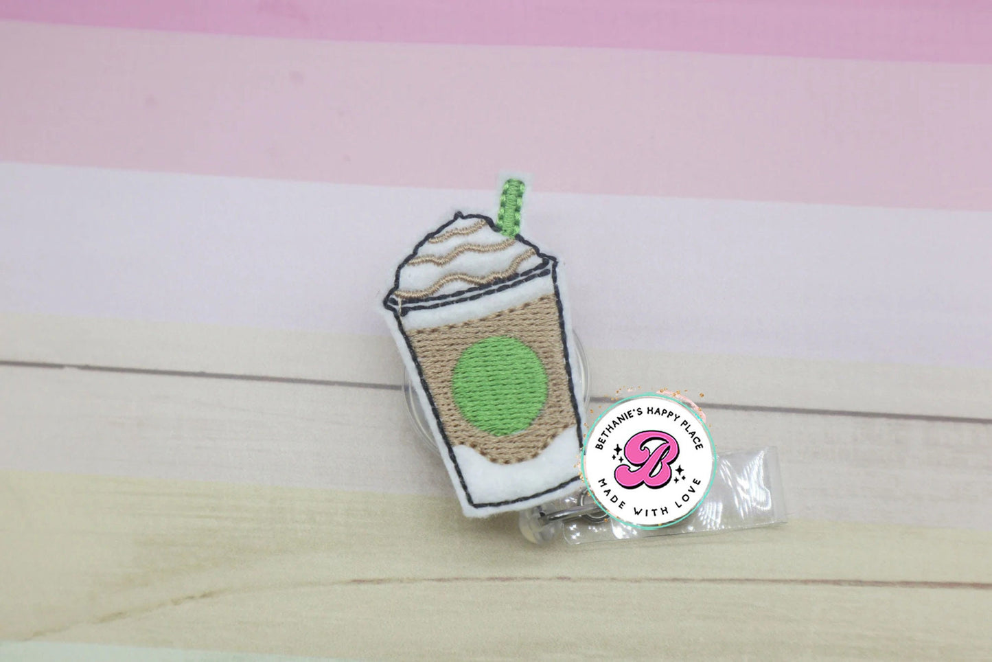 Iced coffee badge reel - iced latte badge reel - coffee badge reel - coffee badge holder - latte badge holder - retractable ID badge holder