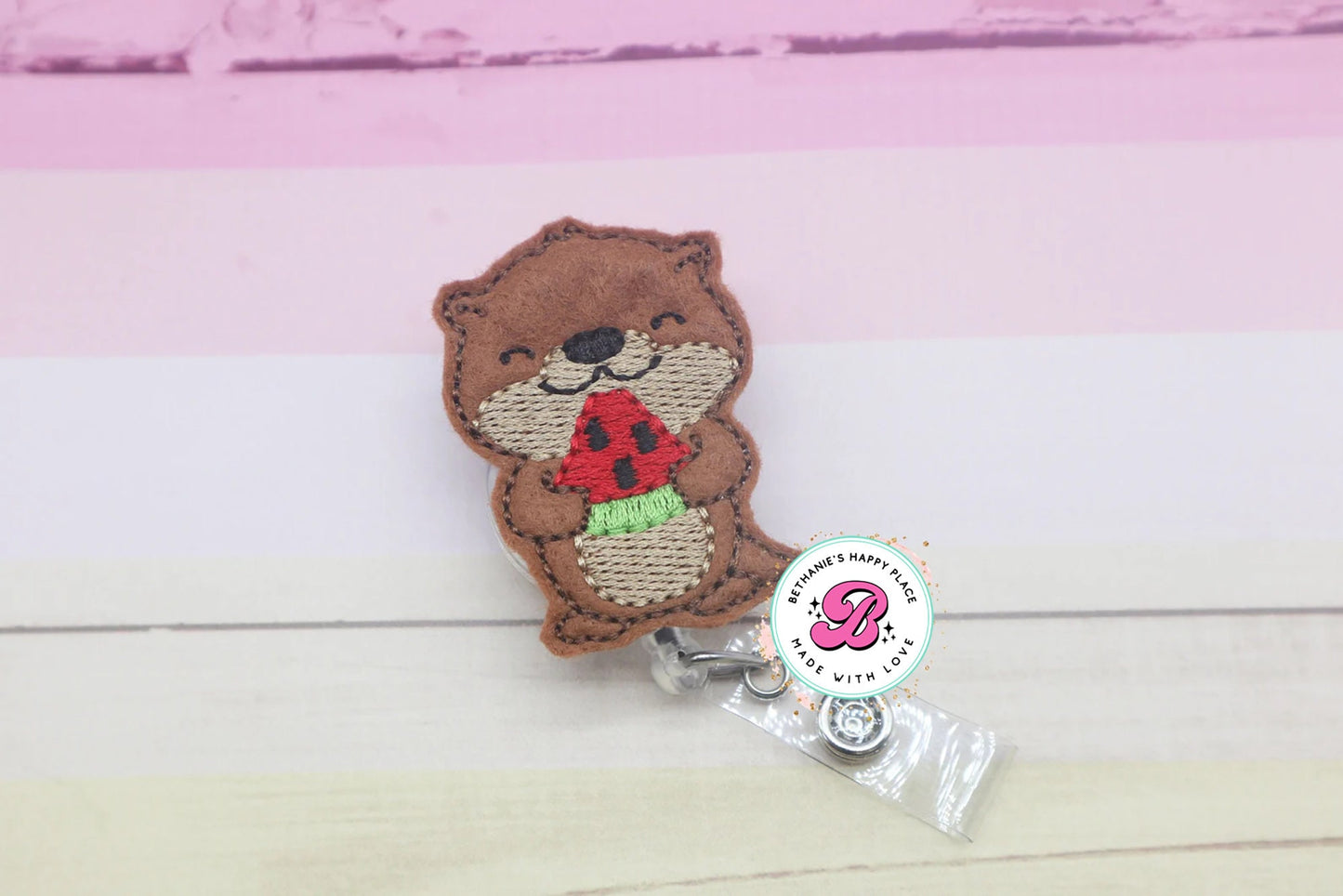 Otter badge reel - otter badge clip - summer otter - summer badge reel - watermelon - otter with watermelon - badge reel nurse - teacher