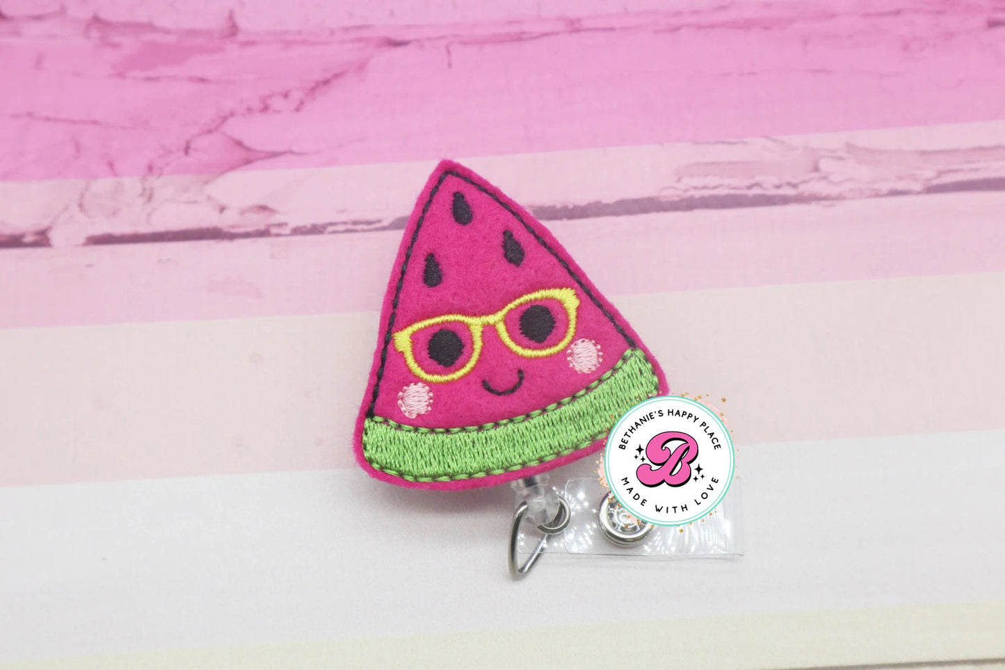 Watermelon badge reel - watermelon with glasses - geeky watermelon - watermelon badge clip - cute badge reel - summer badge holder - nurse