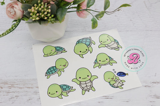 Turtle stickers - cute turtle stickers - waterproof turtle stickers - turtle sticker sheet - turtle gifts - laptop stickers