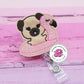 Flamingo pug badge reel - pug in flamingo float - summer badge reel - summer pug - pug badge holder - cute badge reel - badge reel nurse