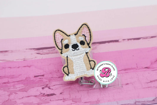 Sitting corgi badge reel - corgi badge clip - corgi badge holder - dog badge reel - dog gifts - veterinarian badge reel - nurse badge reel